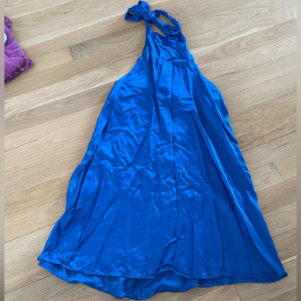 Zara Halter Mini Dress Blue Silk